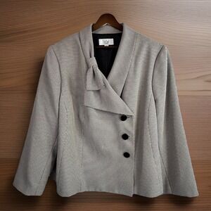Feminine Blazer Jacket 24W Plus Soft Asymmetric Bow Textured Black Tan NWT